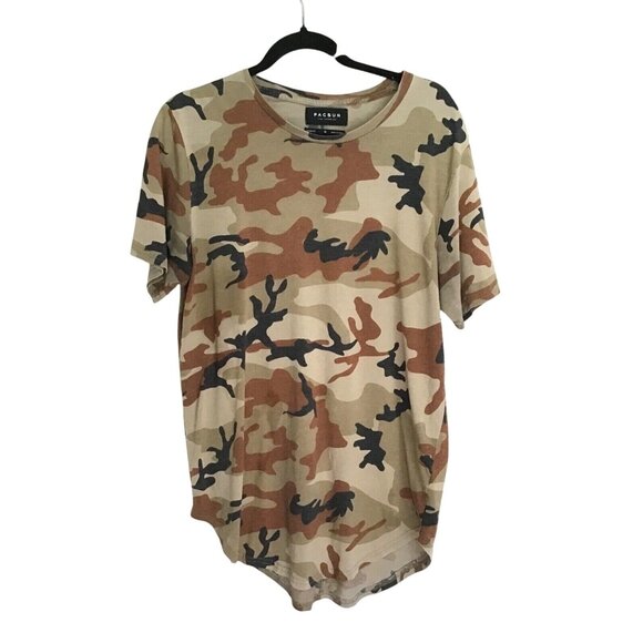 PACSUN, MENS CAMO PRINT LONGER FIT SHORT SLEEVE CREW NECK T-SHIRT SIZE MEDIUM - Picture 1 of 7